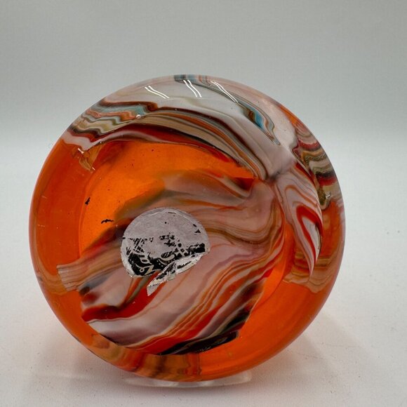 Wales Vintage Art Glass Bud Vase Hand Blown Ruffled Rim Orange striped ruffle to - Picture 3 of 5